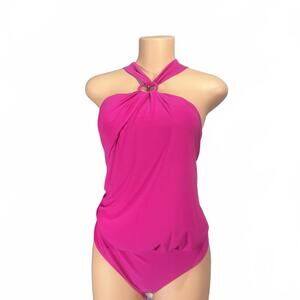 Express Women's Pink Halter‎ Neck One-Piece Bodysuit
